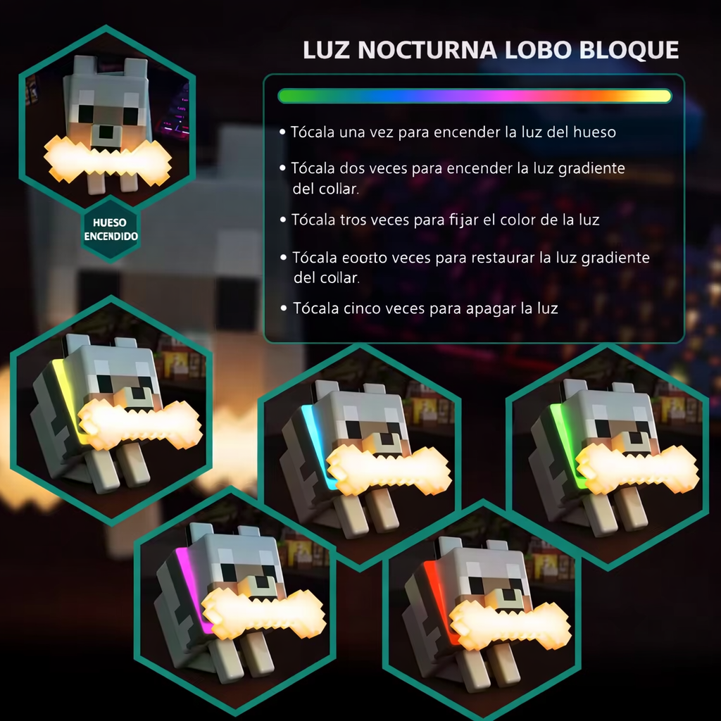 Lámpara de Mascota Lobo RGB